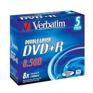 Support de stockage DVD+R Double couche 8x Verbatim (43541) Lot de 5