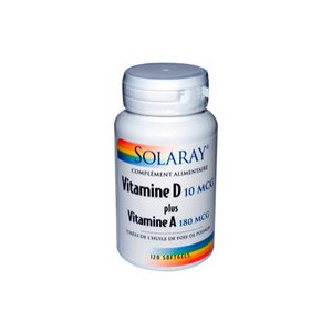 Vitamines D + A - 120 softgels. (Solaray)