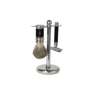 Edwin Jagger Set de rasage en résine noire avec rasoir de sureté .