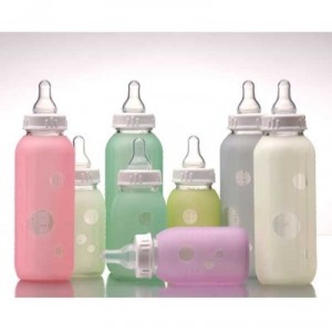 Silikids - 1024013 - Glass bottle with a protective cover Silicone - 240 ml - Rose