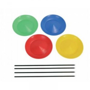 4 plates juggling with wooden sticks