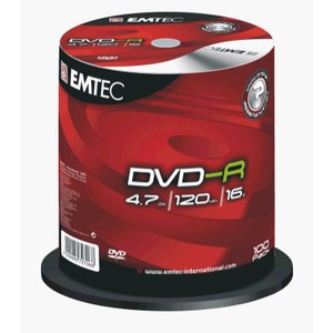 Support de stockage 16x EMTEC Magnetics Group EMTEC - 100 x DVD-R - 4.7 Go - 16x - Cloche Lot de 100 (EMCDVDR100SP)
