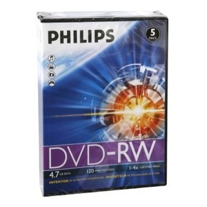Support de stockage Philips DN4S4T05F - 5 x DVD-RW - 4.7 Go ( 120 minutes ) 1x - 4x - boîtier pour DVD vidéo - support d...
