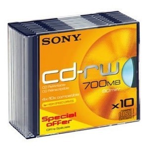 Storage Media Sony 10x CD-RW (10CDRW700HSSLD) (10 Pack)