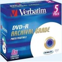 Support 8x 1x5 Verbatim DVD-R 4,7GB JC 8x Speed, photo printable. 4,7GB Lot de 5 (43638)