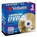 Support de stockage 16x Verbatim DVD-R/4.7GB 16xspd JC LightScribe 5pk (VERB43621)