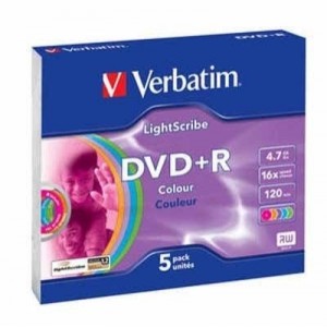 Support 16x DVD+R Vierges Verbatim Lightscribe Couleur v1.2 4,7 Go 16x - Boîte de CD(5) Lot de 5 (43658)