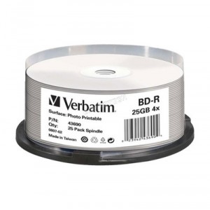 Support VERBATIM Blu-ray Disc BD-R 25GB 4x Printable White Cakebox 25pcs (43690)