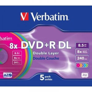 Support Verbatim DVD+R 8x Couleur (43682)