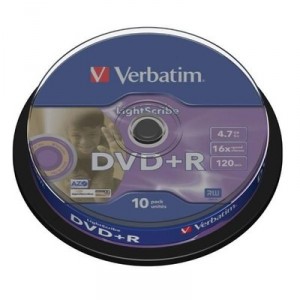 Support de stockage DVD+R 16x Verbatim (43576) Lot de 10