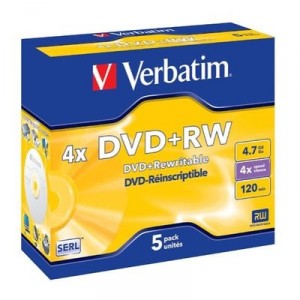 Support de stockage DVD+RW 4x Verbatim DataLifePlus (43229) Lot de 5