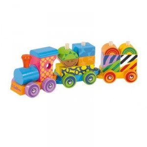 Eichhorn - 100002245 -Train en bois Color - 15 pièces / Assorti / Pièces en bois incluses - 18 cm (I...