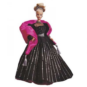 POUPEE blonde BARBIE happy holidays ROBE DE BAL NOIRE ARGENT ET ROSE - MATTEL 1998 - boite vitrine n...