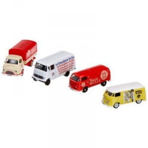 Schuco - SCHU25676 - Véhicule Miniature - Set 4 Véhicules Brasserie VW T1, VW T2a, Mercedes - Benz L...