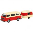 Schuco - SCHU25722 - Véhicule Miniature - Fourgonnette - VW T3 avec Caravane - Echelle 1 / 87