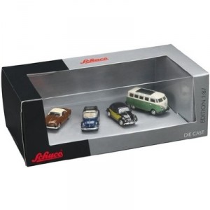 Schuco - SCHU25756 - Véhicule Miniature - Coffret de 4 WW - Coccinelle Cabriolet, Karman Ghia, Samba...