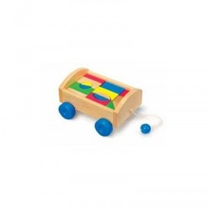 Small Foot Design Building Set, 15 colorful wooden pieces in a cart with wheels. Sun 18 X 15 cm.