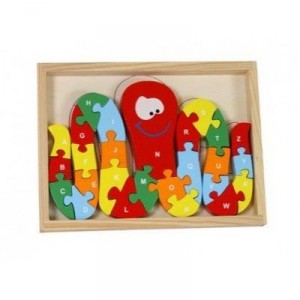 Small Foot Design Puzzle alphabet letters and numbers from 1 to 26 Octopus in wooden tray. Sun 24 X 18 cm.