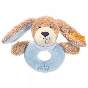 Steiff Dog ring handle sleep well, blue, 12 cm