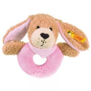 Steiff Dog ring handle sleep well, pink, 12 cm