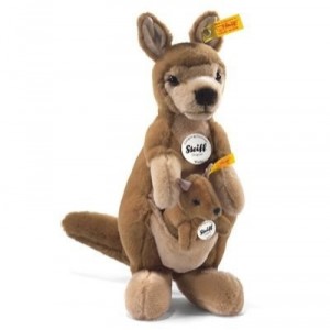 Steiff Wally le kangourou avec Willy le bébé kangourou, brun clair, 26 cm.