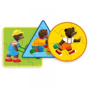 Vilac - 6019 - Jouets Bois - 3 Puzzles Petit Ours Brun Boîte Ours