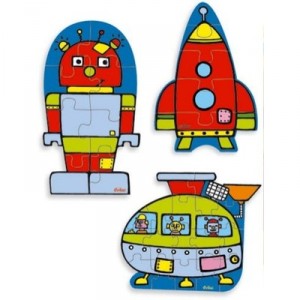 Vilac - Jouets bois - Boîte robot 3 puzzles évolutifs