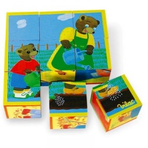 Vilac - Wooden Toys - Set of 9 cubic Little Brown Bear