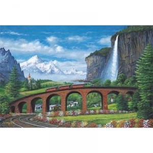 Yanoman - Puzzle 1000 pieces - The train on the bridge of the mountain